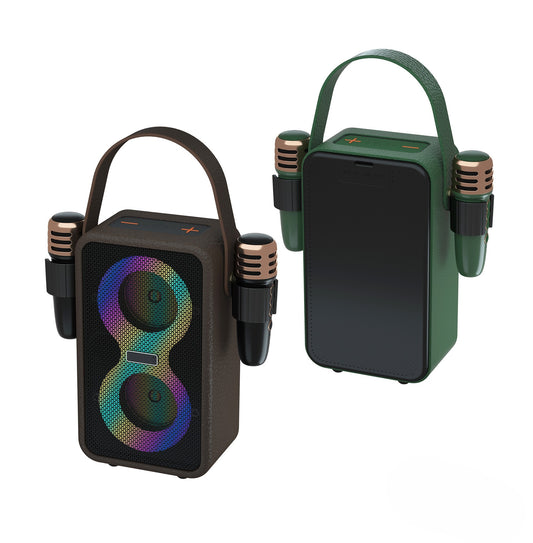 Retro Bluetooth Karaoke Speaker W/ Dual Wireless Microphone