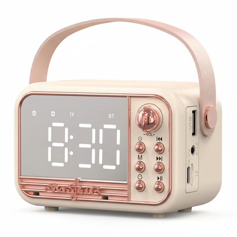 Retro Design Bluetooth Speaker W/ Dual Alarm Clock Function