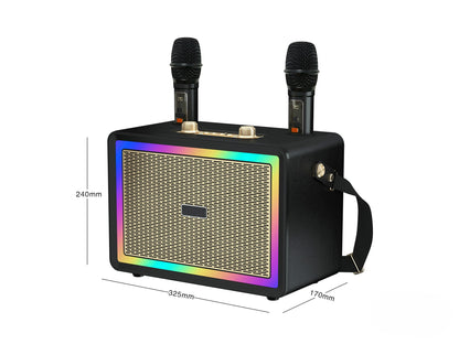 Retro Bluetooth Karaoke Speaker W/ Dual Wireless Microphone