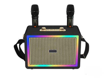 Retro Bluetooth Karaoke Speaker W/ Dual Wireless Microphone