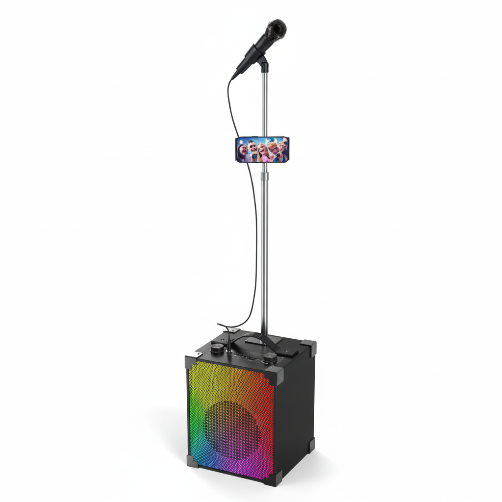 Portable Bluetooth Speaker W/ Stand Karaoke Function & Front LED Show
