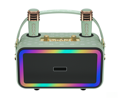 Retro Bluetooth Karaoke Speaker W/ Dual Wireless Microphone